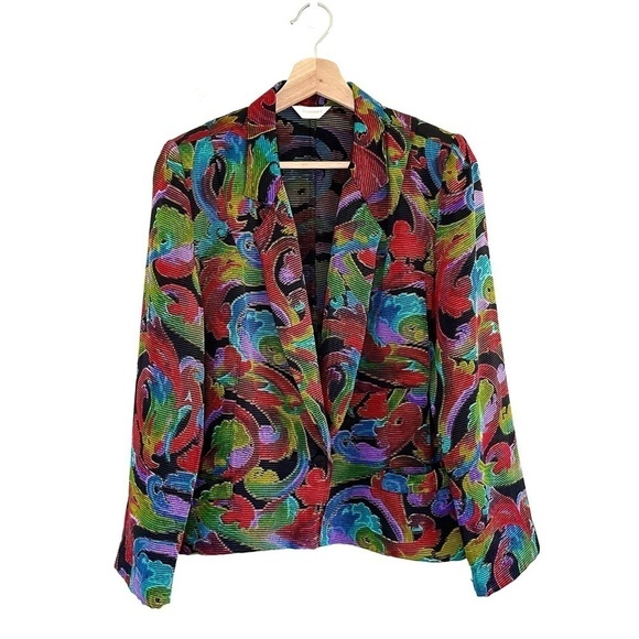 Vintage 90s Hammer Colorful Textured Blazer Jacket Rayon Cotton Modal EU 38 - Picture 1 of 16